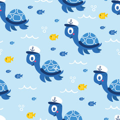 Fototapete Meerestiere-Kindermuster Meeresschildkröte und Fische Cartoon Muster  © a_compot