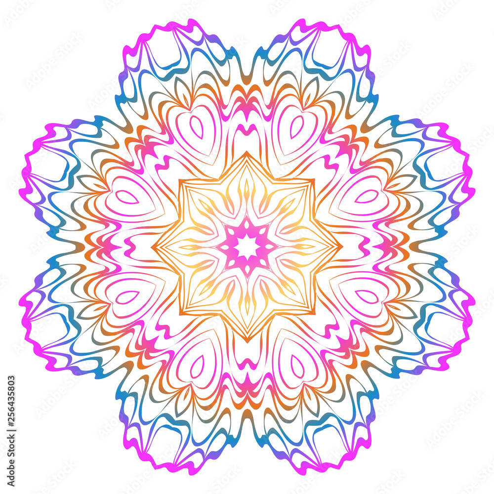 Decorative Art Deco Mandala From Floral Elements. Vector Illustration. For Coloring Book, Greeting Card, Invitation, Tattoo. Anti-Stress Therapy Pattern. Rainbow color Decorative Art Deco Mandala From Floral Elements. Vector Illustration. For Coloring Book, Greeting Card, Invitation, Tattoo. Anti-Stress Therapy Pattern. Rainbow color