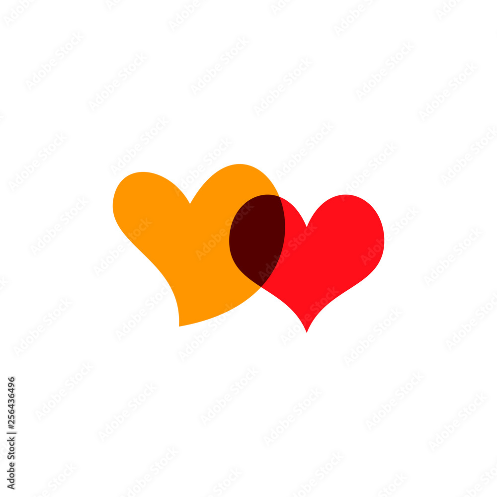 Hearts icon yellow and red on white Hearts icon yellow and red on white