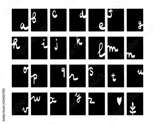 Black and white font hand drawn alphabet in graphic form photo