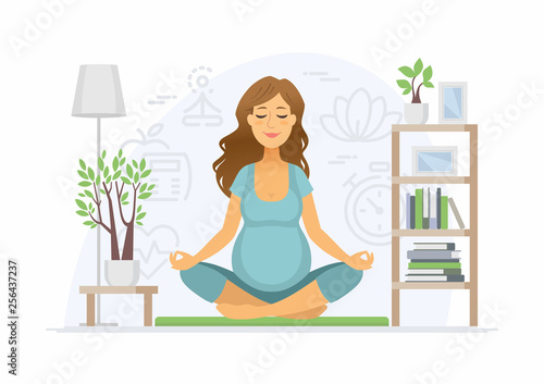 Pregnancy yoga - modern vector cartoon people characters illustration © Boyko.Pictures