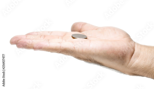 Hand hold coins for saving money concept, on white background