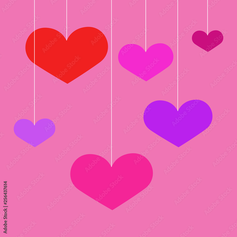 heart shapes in different sizes and colors for Valentines Day background.