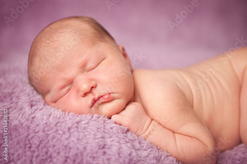 Newborn Baby Girl Sleeping Peacefully - Infant Portrait