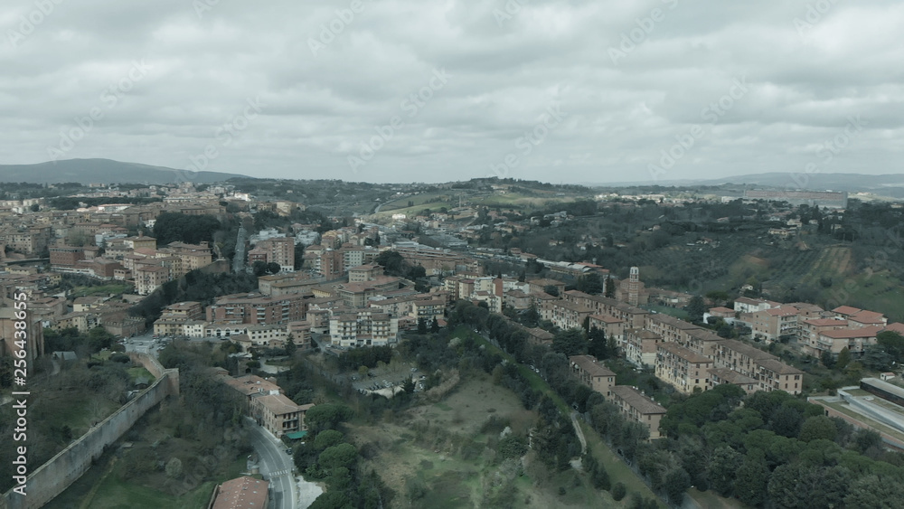 Amazing aerial view of Siena medieval skyline, Tuscany.