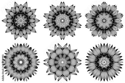 Set of Pattern Of Mandala . Vector Illustration. Modern Decorative Floral Color Mandala. Decorative Cicle Ornament. Floral Design. Black white color