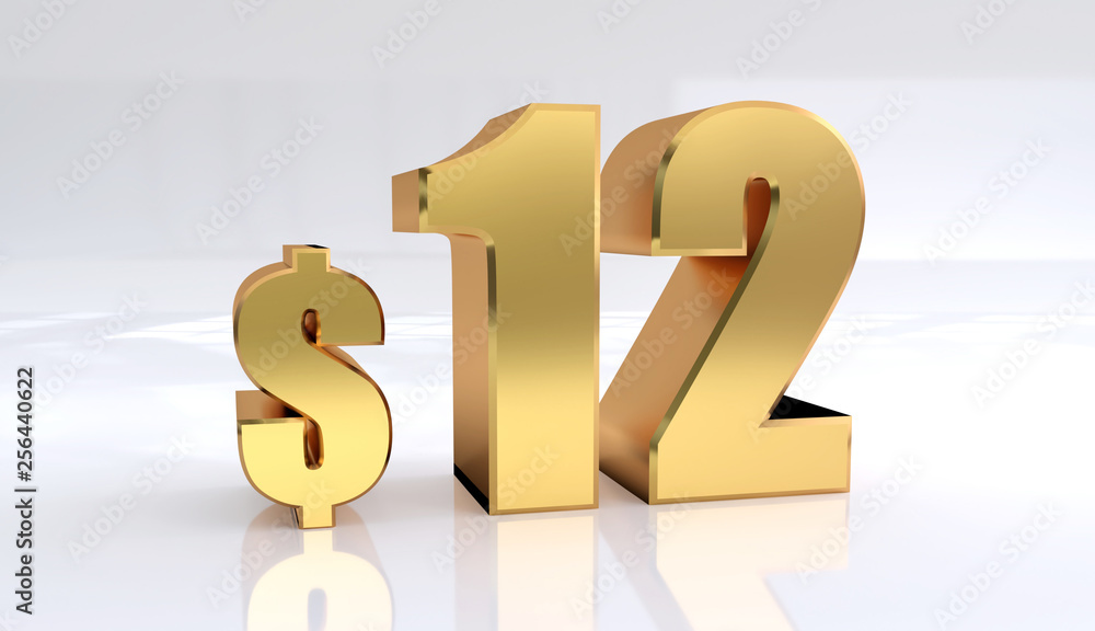 12 dollar price symbol. red text number 3d render with dollar sign on white background - Illustration 12 dollar price symbol. red text number 3d render with dollar sign on white background - Illustration