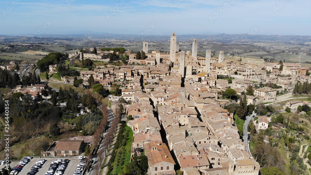 San Gimignano, Tuscany. Amazing aerial view of city skyline