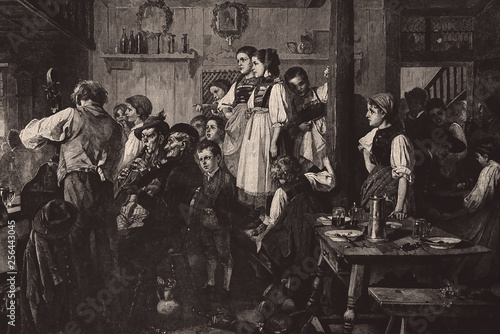 Dance hall in a swabian village - Illustration from 1884