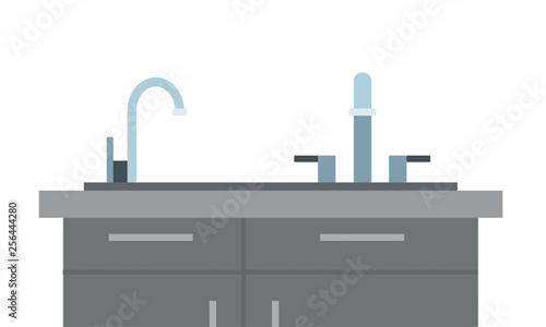 Kitchen cupboard of sink with bowls vector flat isolated