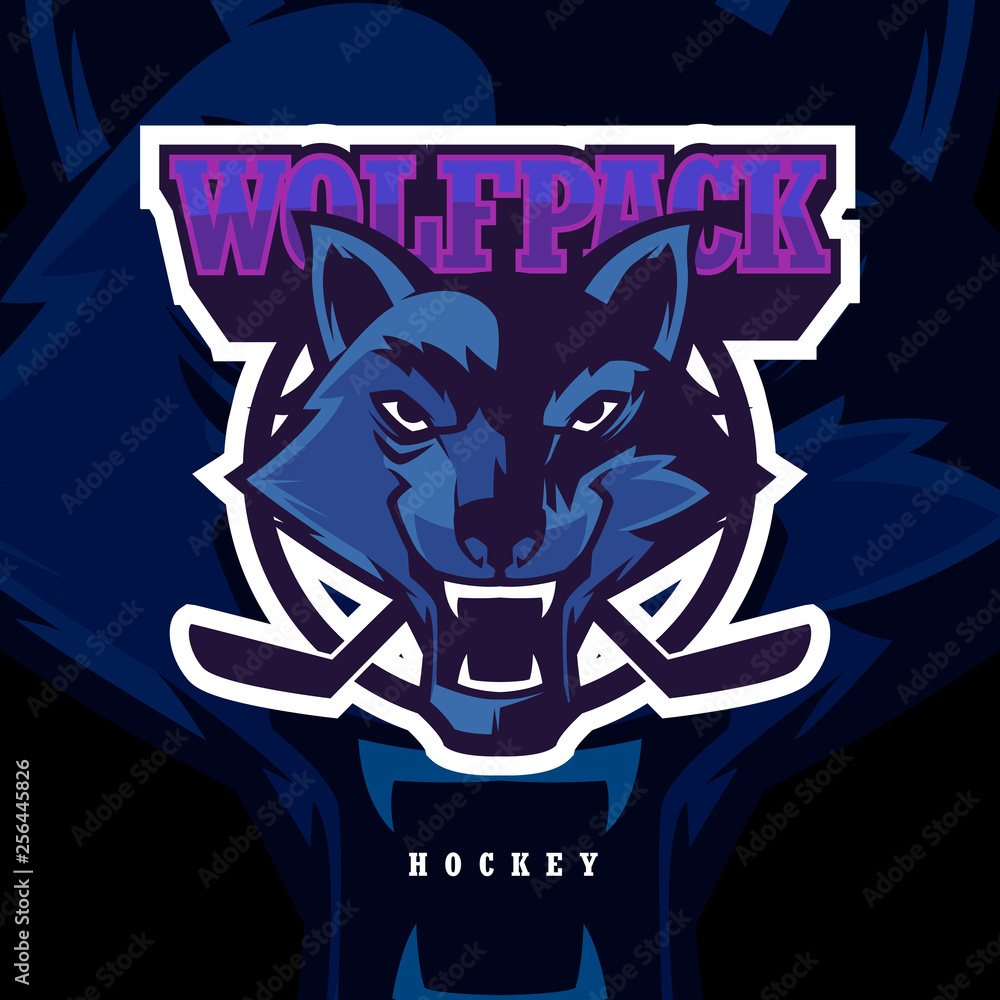 wolf head american hockey logo mascot vector illustration wolf head american hockey logo mascot vector illustration