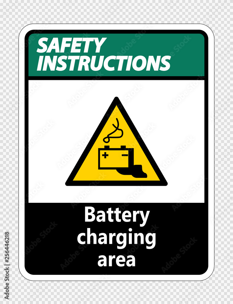 Safety instructions battery charging area Sign on transparent background Safety instructions battery charging area Sign on transparent background