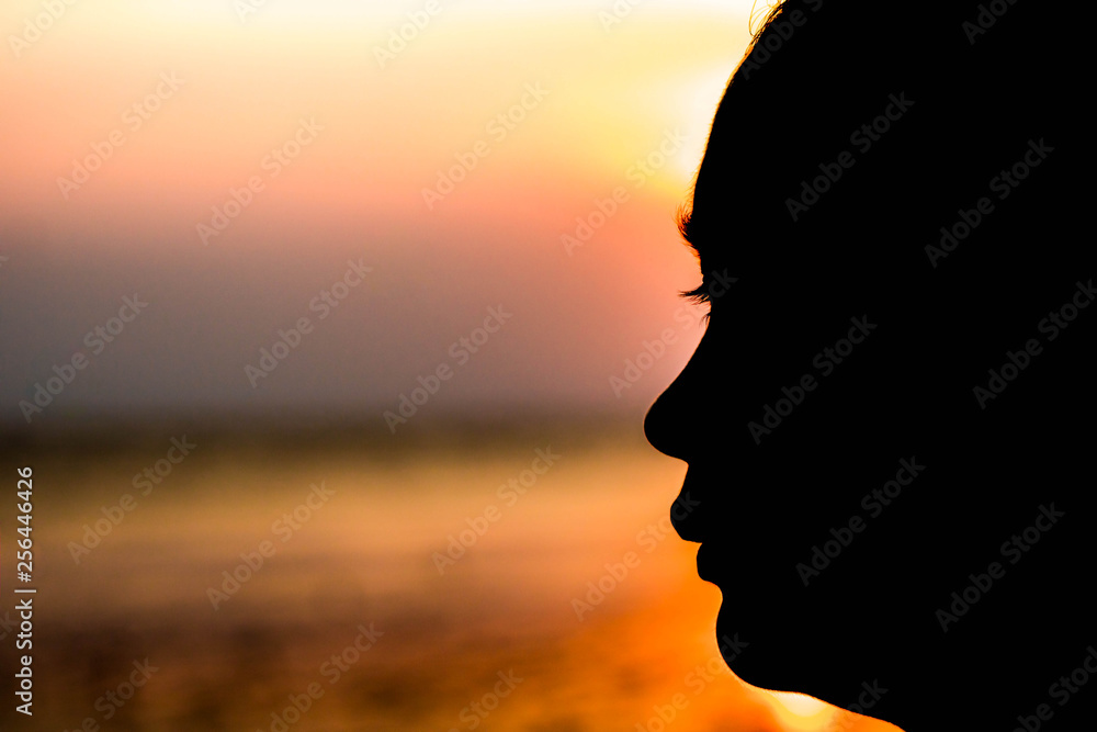 Silhouette of a girl face in the evening Silhouette of a girl face in the evening