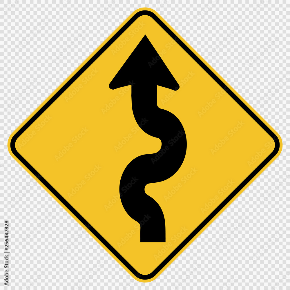 Winding Traffic Road Sign on transparent background
