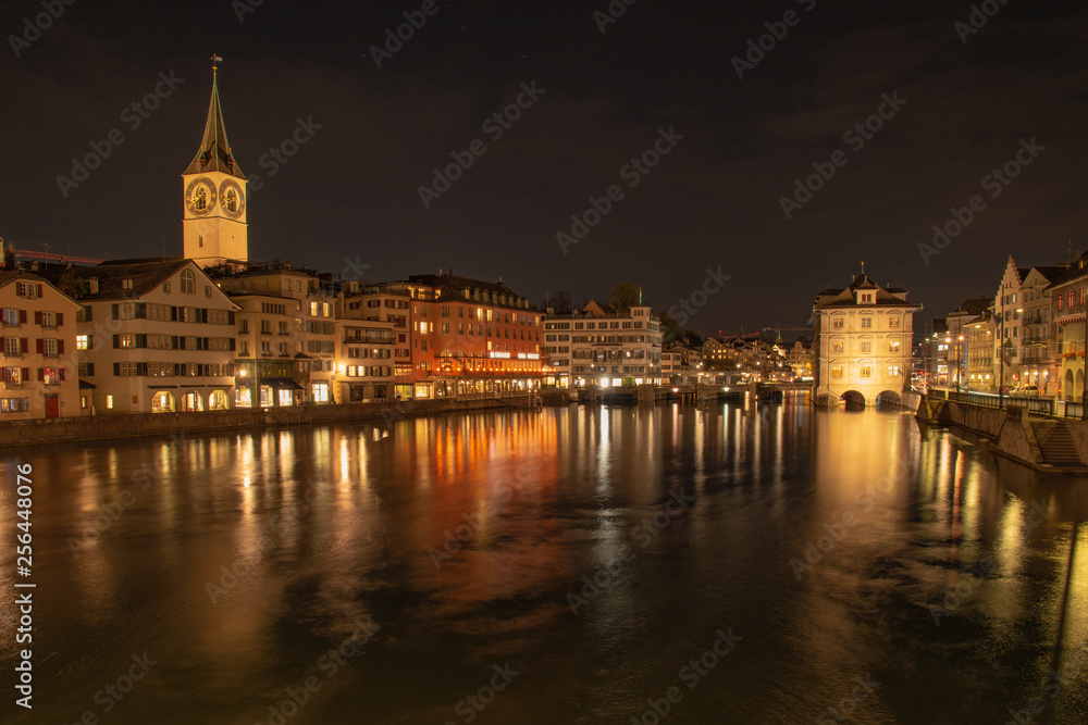 night view of the old city of zurich