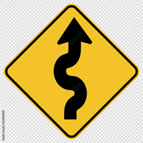 Winding Traffic Road Sign on transparent background