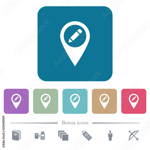 Rename GPS map location flat icons on color rounded square backgrounds