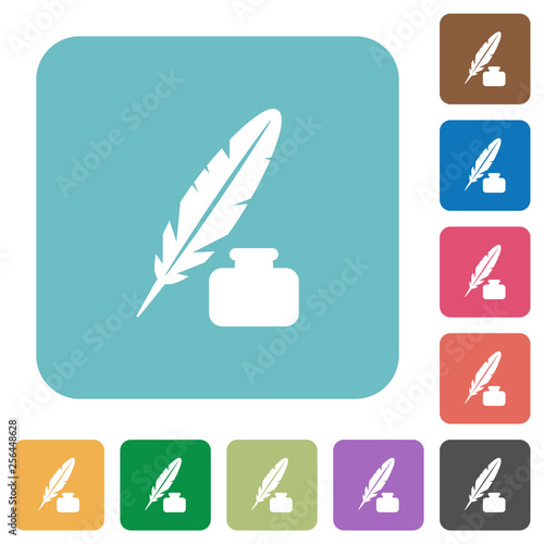 Feather and ink bottle rounded square flat icons