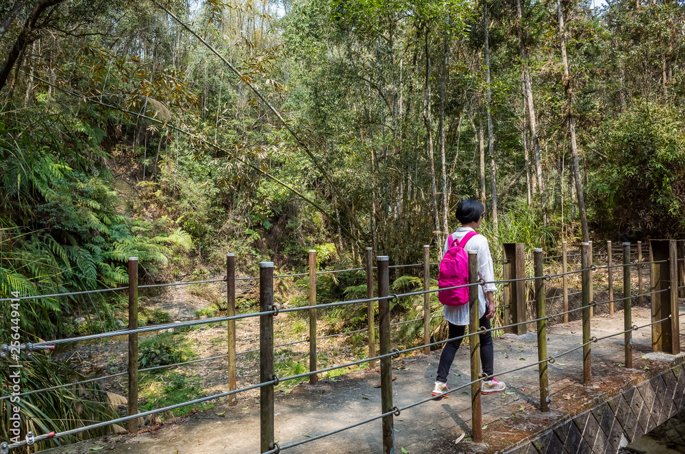 Fototapeta premium traveling woman walk on bridge