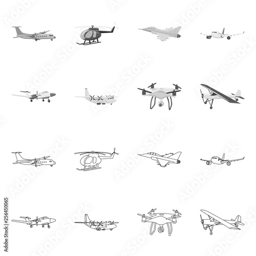 Vector design of plane and transport icon. Set of plane and sky stock symbol for web.