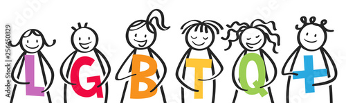 LGBTQ+ Stick people holding colorful letters