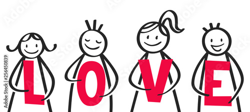 LOVE Stick people holding red letters