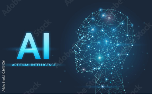 Artificial intelligence, AI concept, neural networks, face silhouette