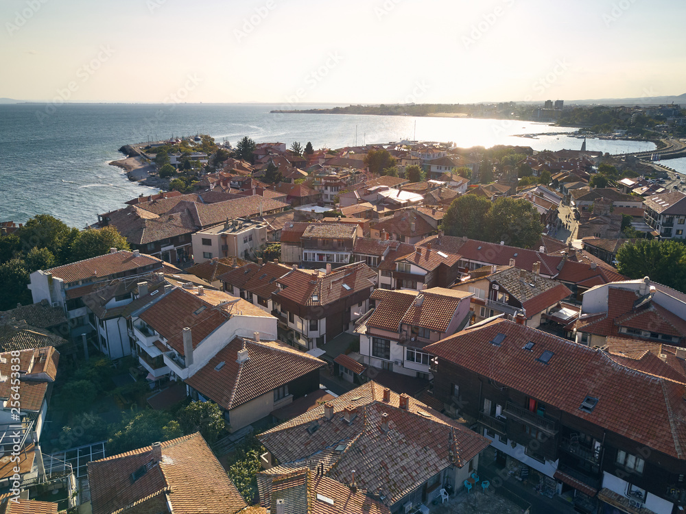 Aerial view of old Nessebar ancient city on the Black Sea coast of Bulgaria