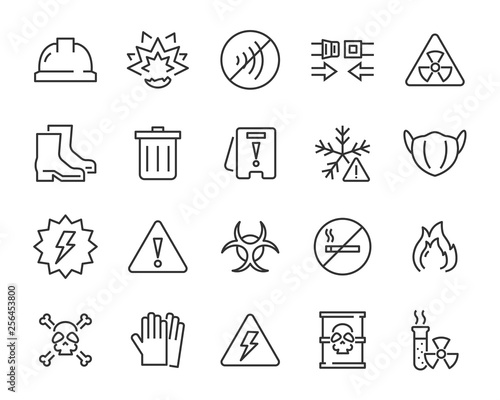 set of warning icons, such as poison, danger, protect, secure