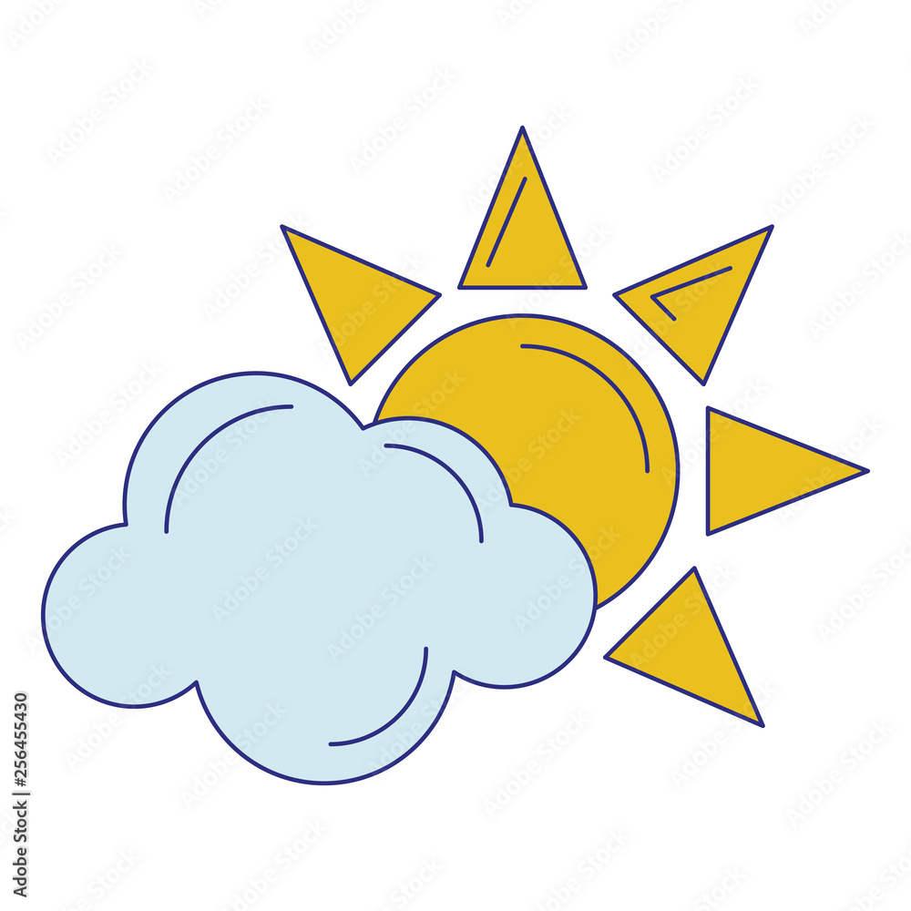 Sun and cloud symbol isolated blue lines Sun and cloud symbol isolated blue lines