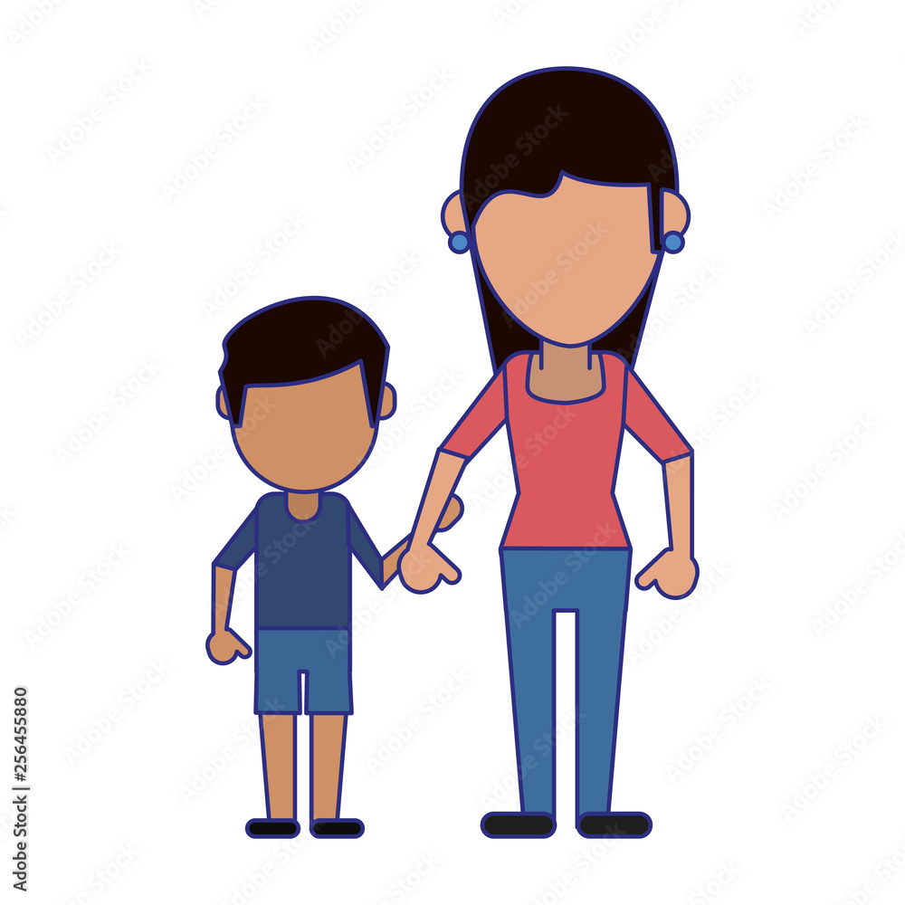 Family avatar faceless cartoon blue lines Family avatar faceless cartoon blue lines