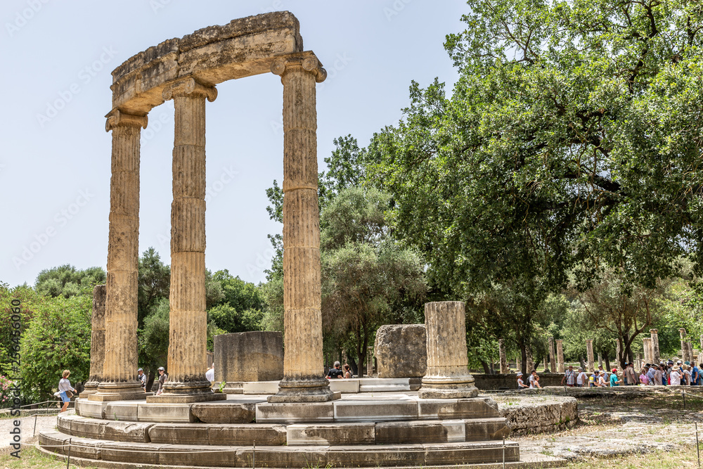 Greece Olympia, ancient ruins of the important Philippeion in Olympia, birthplace of the olympic games,