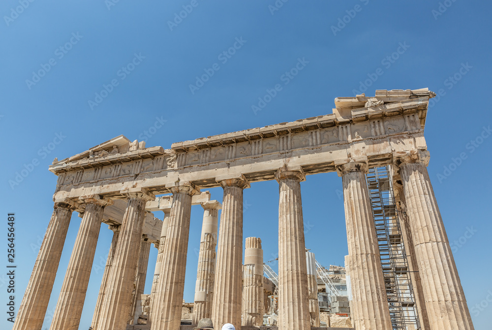 Parthenon temple on a bright day. Acropolis in Athens, Greece