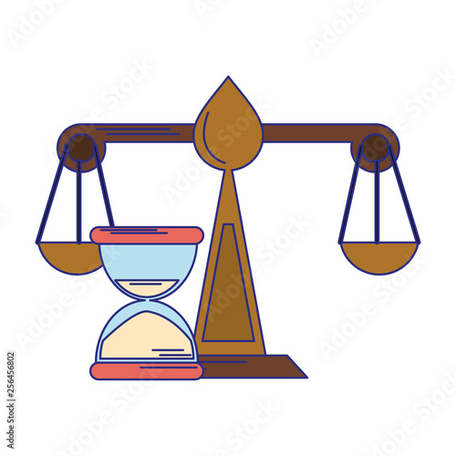 Justice balance and hourglass symbol blue lines