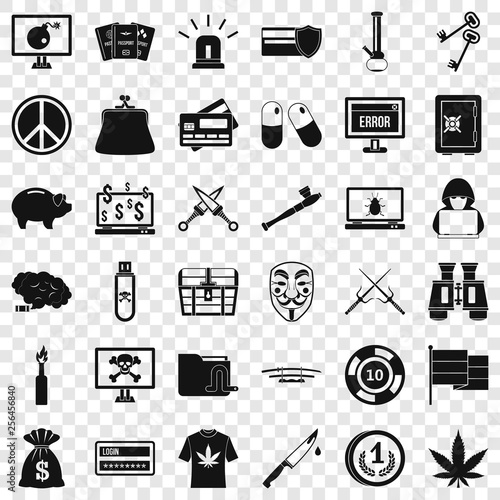 Criminal money icons set. Simple style of 36 criminal money vector icons for web for any design