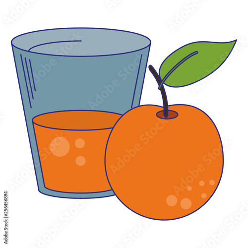 Orange juice cup with fruit blue lines