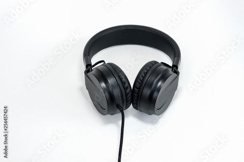 black headphone on white screen isolated