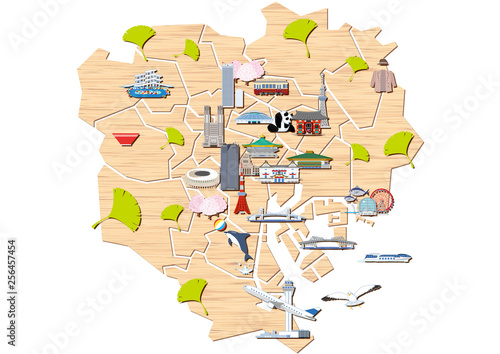 木材で形どった東京23区地図　観光マップ