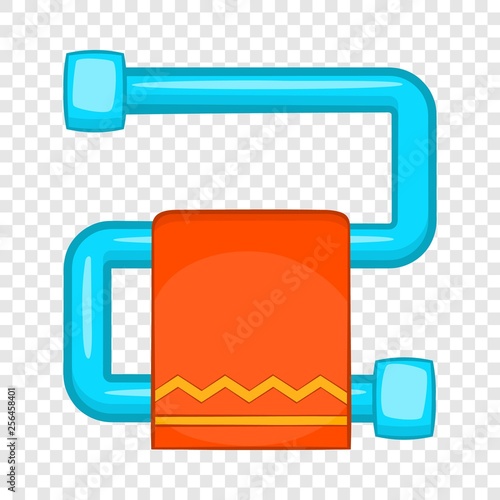 Heated towel rail with orange towel icon in cartoon style on a background for any web design 