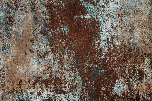Rusted on surface of the old iron, deterioration of the steel, decay and grunge texture background. Old metal iron panel. 