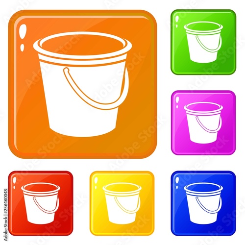 Round bucket icons set collection vector 6 color isolated on white background