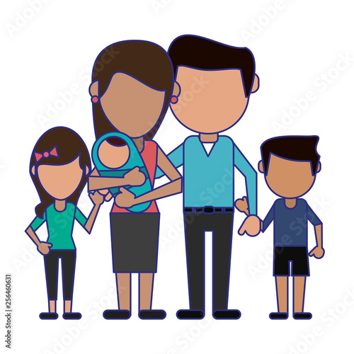 Family avatar faceless cartoon blue lines