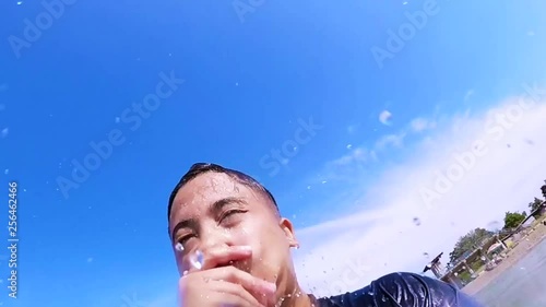 Person taking a breath of air