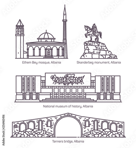 Signs in thin line of Albania architecture
