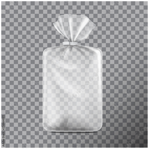 Transparent rectangular packaging for bread. Pack for coffee, sweets, cookies isolated on transparent background. Vector mock up illustration
