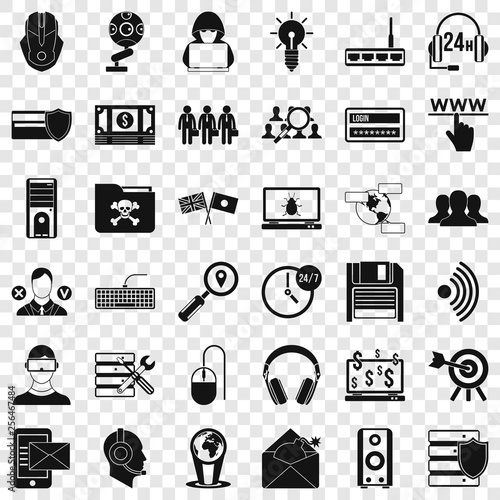 Cyber crime icons set. Simple style of 36 cyber crime vector icons for web for any design
