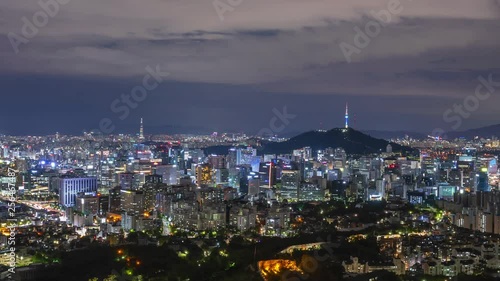 Seoul Cityscape.Timelapse of Seoul City at Night,South Korea photo