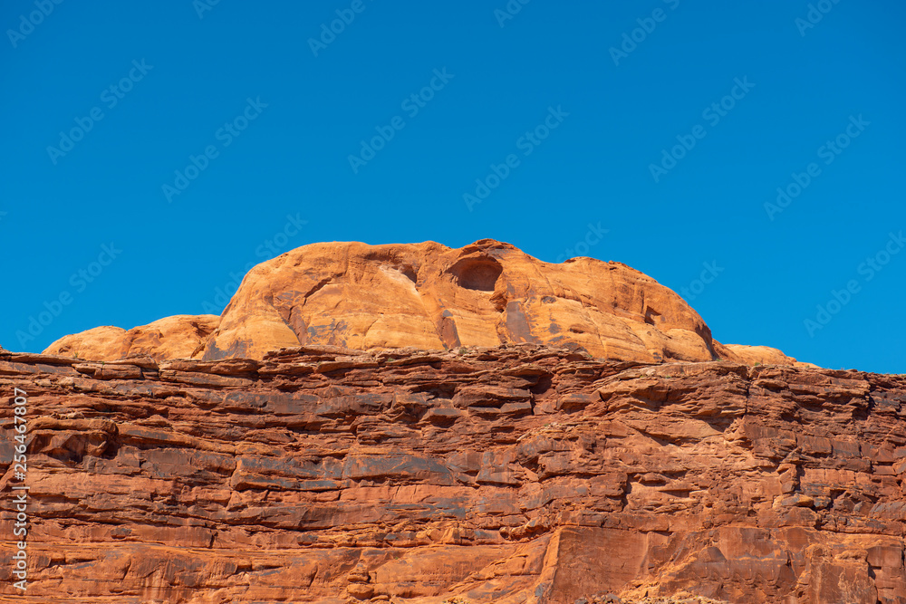 Fototapeta premium Mesa and Butte landscape near the entrance of Arches National Park, Moab, Utah, USA.