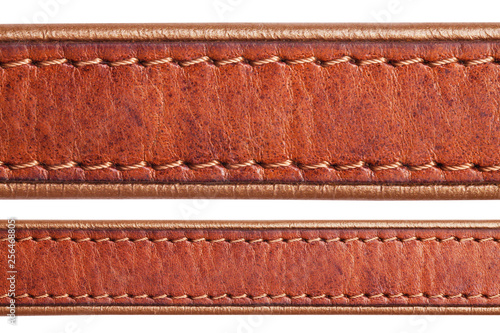 Valokuvatapetti Brown leather belt strap closeup isolated on white.