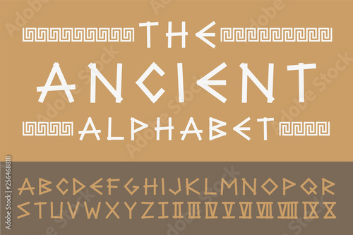 Ancient english creative alphabet. Vector old greek font. Trendy stylized latin letters and numerals photo
